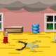 McPixel stands in a flood of his own wee-wee, a drowned man floating near him.